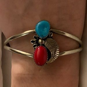 Navajo Turquoise Coral Cuff